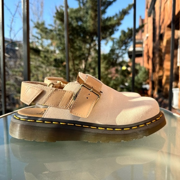 Dr. Martens Shoes - New Dr. Martens Jorge II Slingbacks Mule Sandal Shoes Suede Tan Biege Buckle